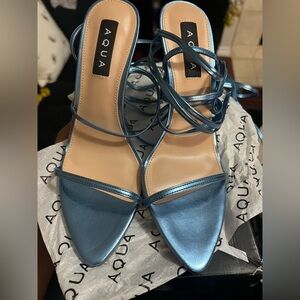 Aqua Metallic Blue Strappy Sandals